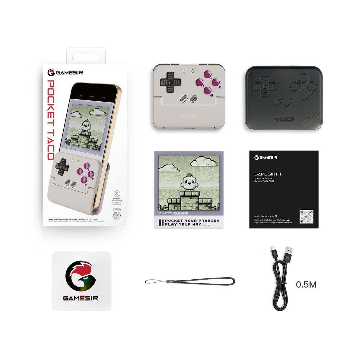 Gamesir Pocket Taco Mobile Controller Gamepad for Android, Portable Clamp-Style Gamepad for Classic Arcade Games Vertical Handheld Gamepad