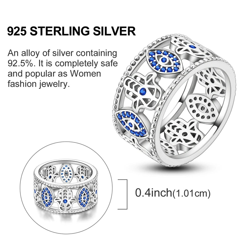 MULA Wedding Band Rings for Women Man 925 Sterling Silver Evil Eye Hand Celtic Knot Four-Leaf Clover Ring Stackable Jewelry Gift