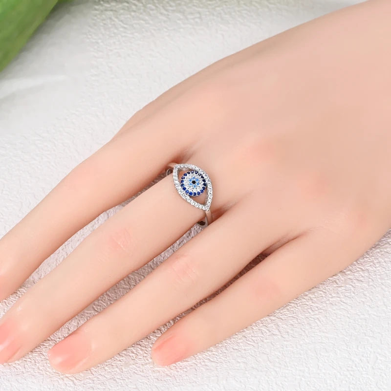 MULA Wedding Band Rings for Women Man 925 Sterling Silver Evil Eye Hand Celtic Knot Four-Leaf Clover Ring Stackable Jewelry Gift