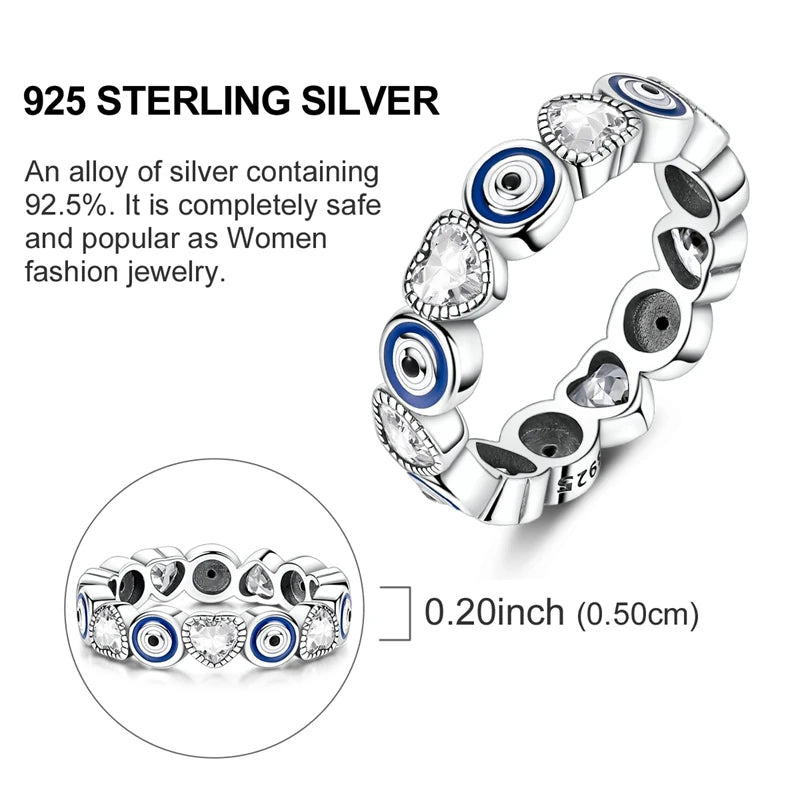 MULA Wedding Band Rings for Women Man 925 Sterling Silver Evil Eye Hand Celtic Knot Four-Leaf Clover Ring Stackable Jewelry Gift