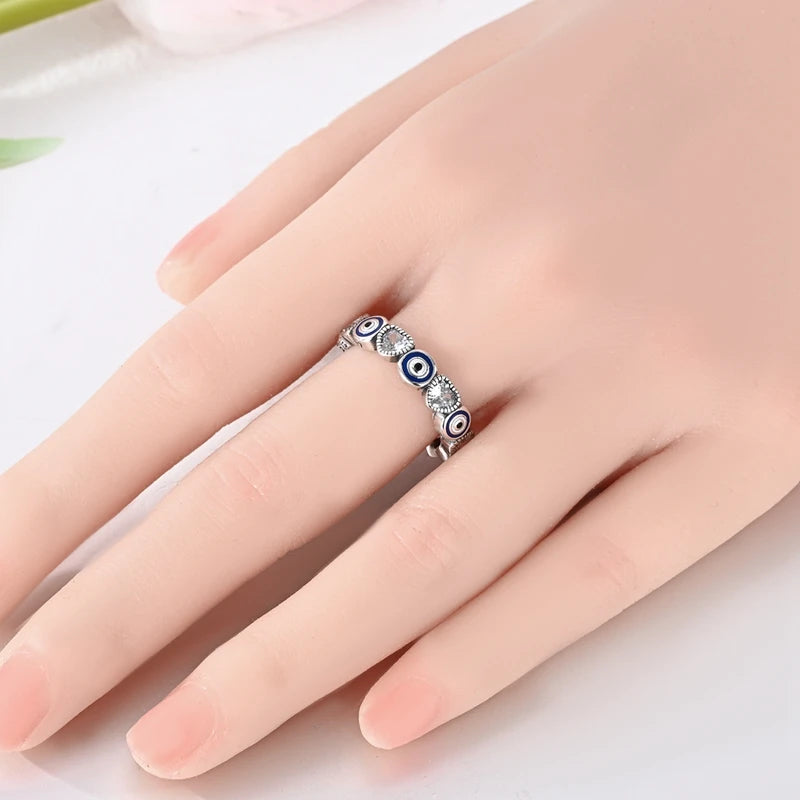 MULA Wedding Band Rings for Women Man 925 Sterling Silver Evil Eye Hand Celtic Knot Four-Leaf Clover Ring Stackable Jewelry Gift