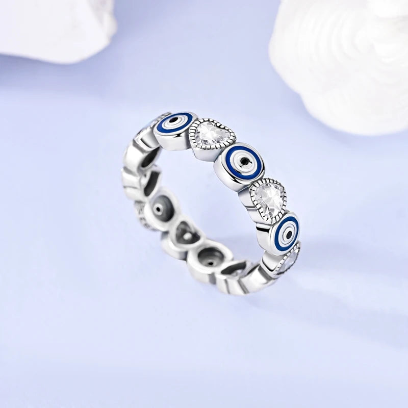MULA Wedding Band Rings for Women Man 925 Sterling Silver Evil Eye Hand Celtic Knot Four-Leaf Clover Ring Stackable Jewelry Gift