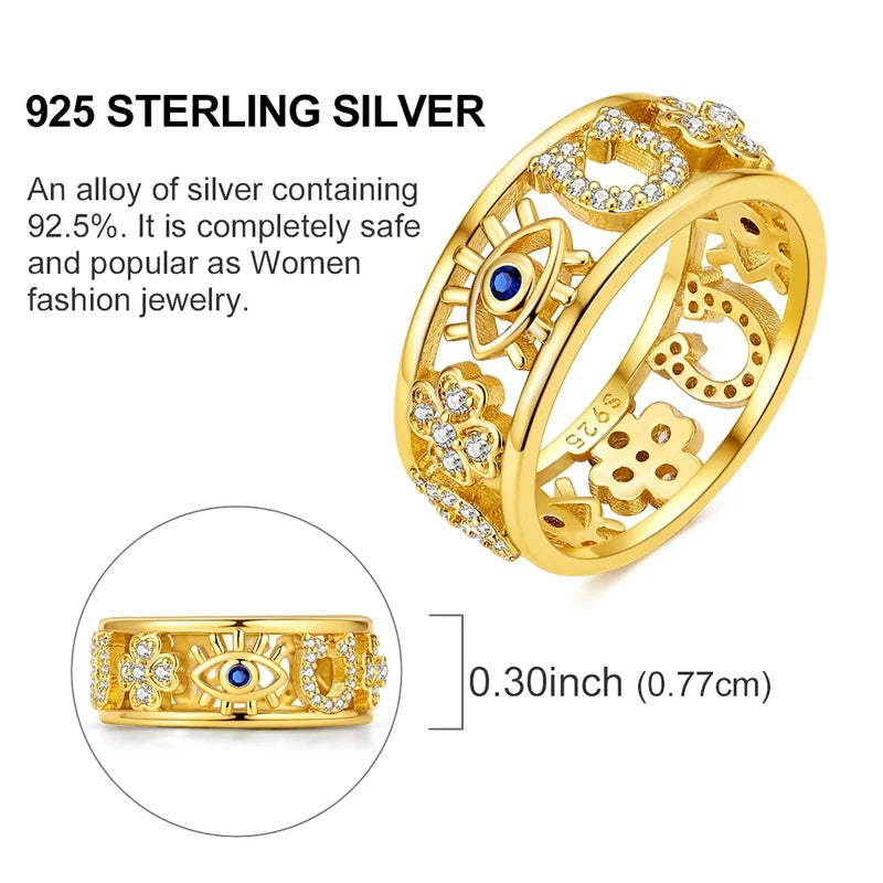MULA Wedding Band Rings for Women Man 925 Sterling Silver Evil Eye Hand Celtic Knot Four-Leaf Clover Ring Stackable Jewelry Gift