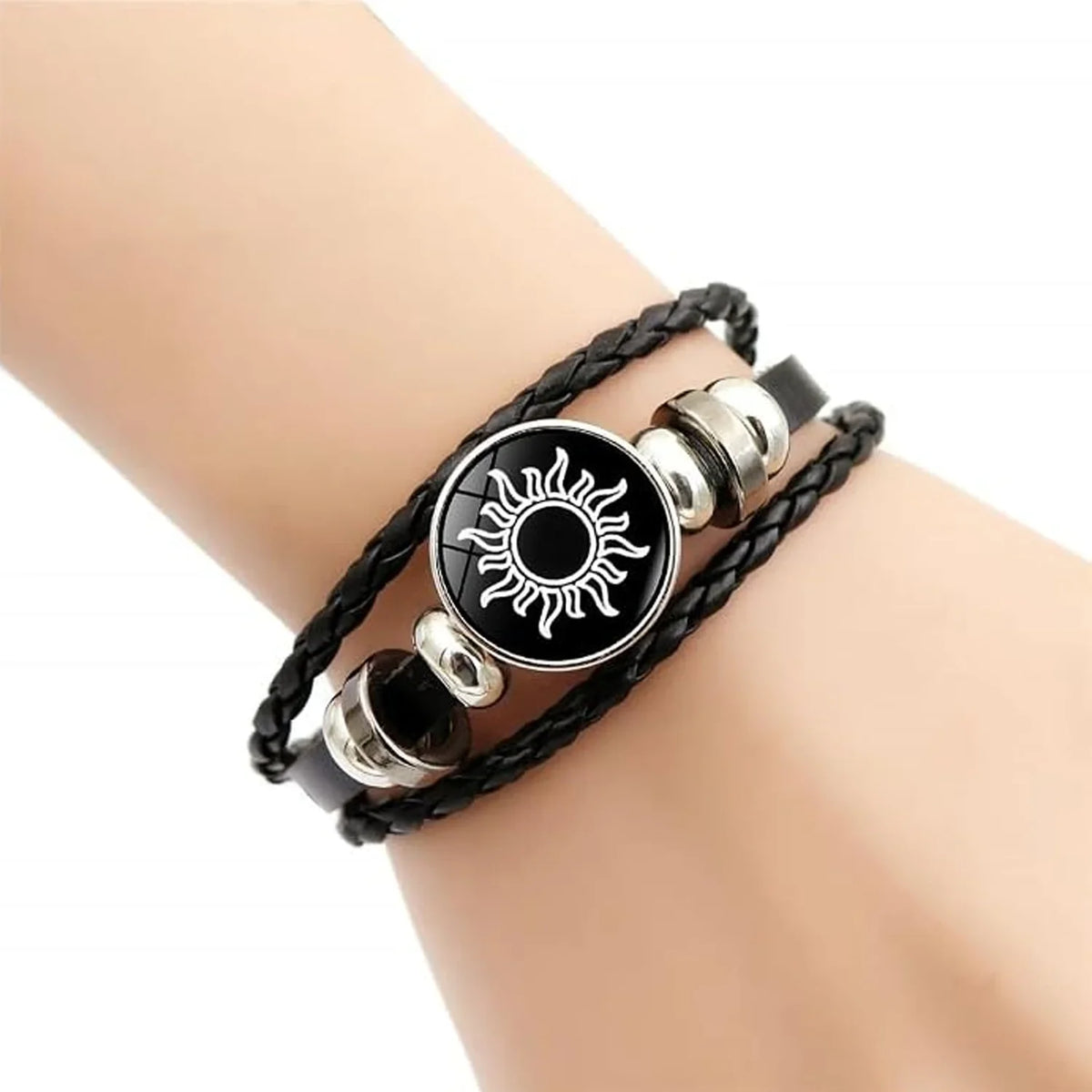 2pcs/set Sun and Moon Lovers Leather Bracelet Punk Multi-Layered Beaded Braided Adjustable Bracelet Set For Couple Jewelry